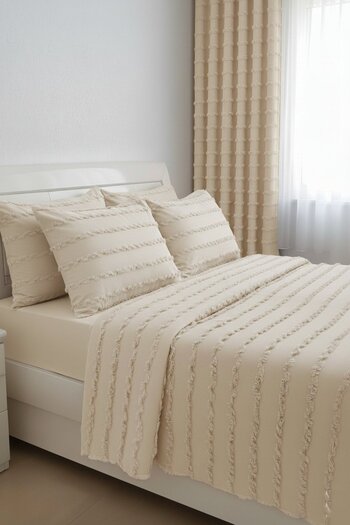 Madame Dower Wave Collection Nordic Cream Bedspread Set 260X250 cm + 4 Pillowcases