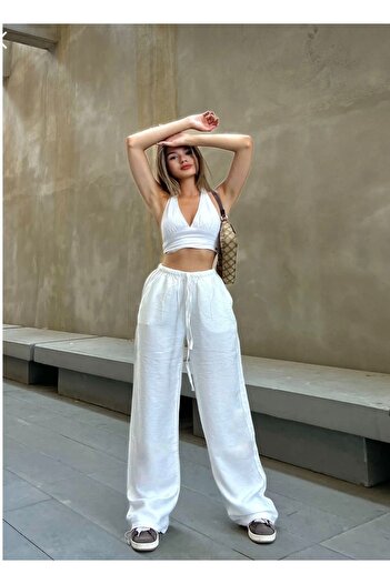 Shine Stone Muslin Linen Wide Leg Pants