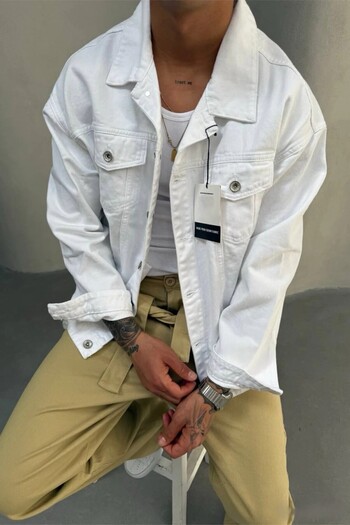 MADZEYMODA Чоловічий зручний крій джинсової тканини білий джинсовий піджак KE-682