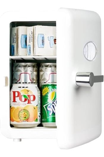 MOTIM Mini Fridge, 4 Liter/6 Can Portable Cooler Travel Compact Refrigerator, AC/DC Personal Fridge