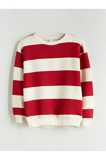LC Waikiki Lcw Kidsred Crew Neck Striped Boys' Sweatshirt