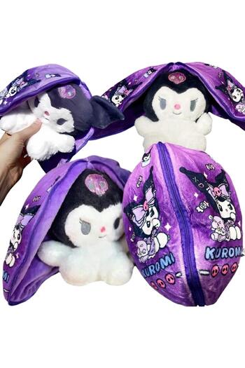 e-life shop Sanrio Kuromi Plush Toy 35cm Zippered Cocoon Surprise Design Imported Fabric Play & Sleep Companion
