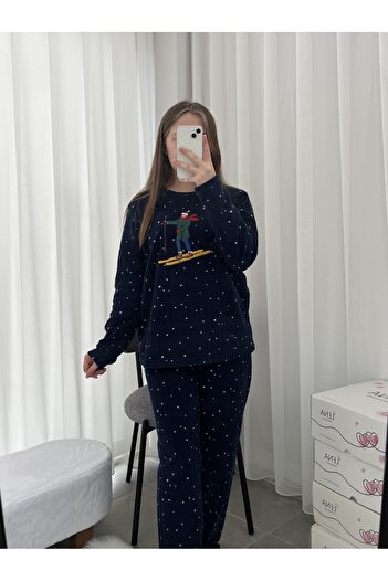 Lena Homewears Синій флісовий піжамний комплект із зірковим візерунком