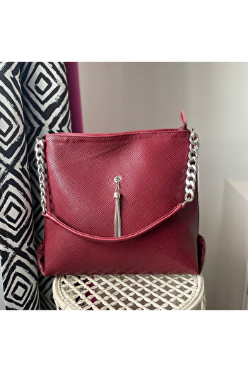 OEM Zea Casual Women's Bag Burgundy Natural Textured Leather