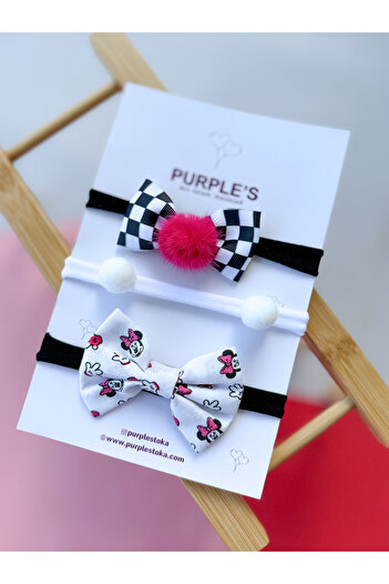 PURPLE'S BİR TUTAM MUTLULUK Handcrafted Newborn Compatible Ultra Flexible Baby Hair Band Set