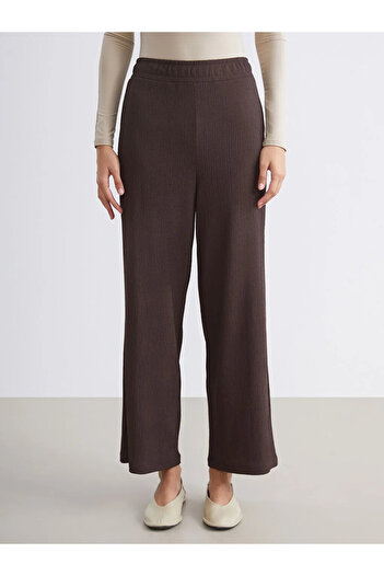 LC Waikiki Lcw Modestbrown Textured Women's Trousers with Elastic Waist