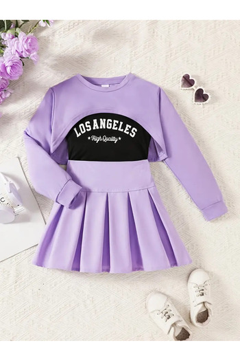 AEMİ Girls' Los Angeles Printed Crop-Pleated Skirt Set of 3