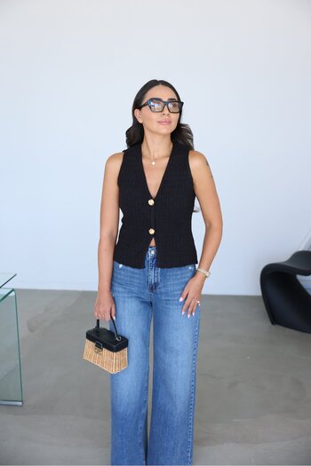 Özge Özgenç V-Neck Gold Buttoned Vest