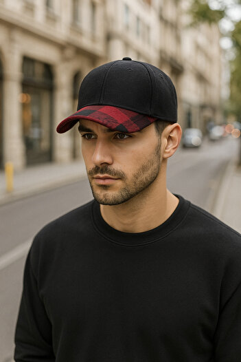 MEKİK BUTİK Red Black Checkered Cashmere Hat