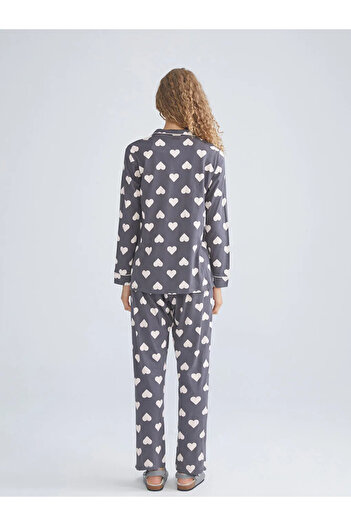 LC Waikiki Shirt Collar Heart Printed Maternity Pajamas Set