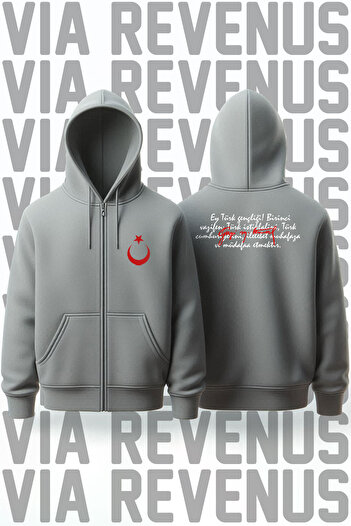 Vordevia Unisex Zippered Hooded Sweatshirt Cardigan with Hitabe and Crescent Moon Star Print on Front and Back for Youth