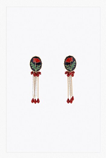 Bo Takı ve Aksesuar Button Flower Beaded Earrings