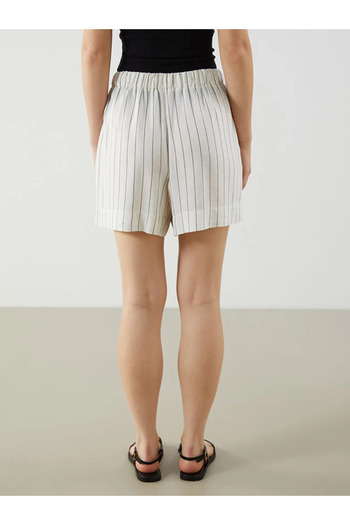 LC Waikiki Women's Shorts with Elastic Waist Striped Linen Blend