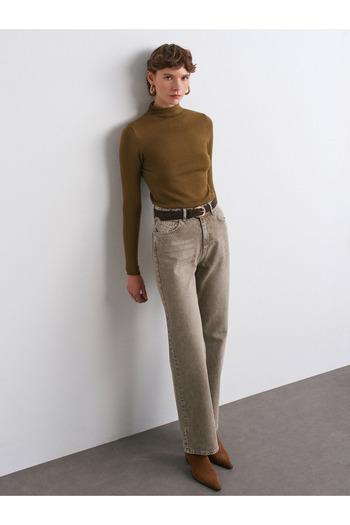 Dilvin 72034 Snow Washed Colored Denim Trousers-Khaki