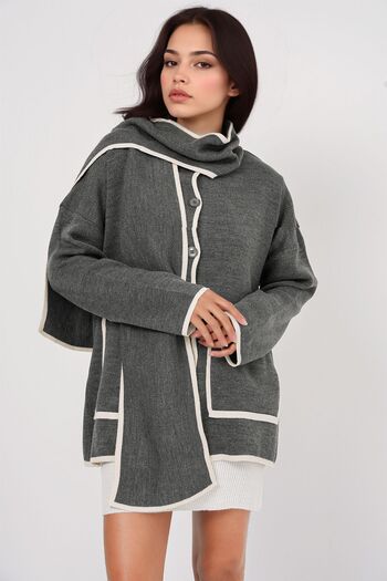 Hiccup Bdart Long Ribbed Knitted Cardigan with Pocket Detail, Shawl Collar