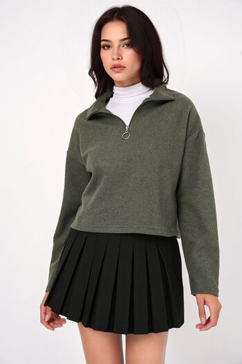Hiccup Bdart Relaxed Fit, Zippered Collar Short Sweater