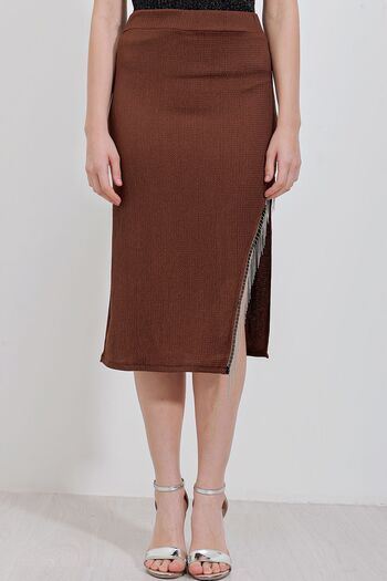 Hiccup Bdart Chain Detailed Textured Midi Skirt