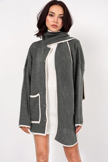 Hiccup Bdart Long Ribbed Knitted Cardigan with Pocket Detail, Shawl Collar