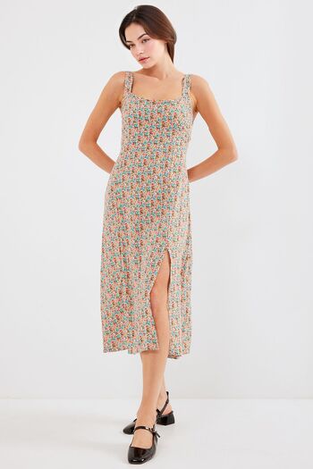 Hiccup Bdart Midi Dress with Square Neckline and Slit in Upright Posture