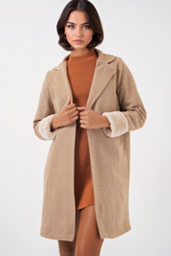 Hiccup Bdart Shawl Collar Herringbone Wool Blend Coat