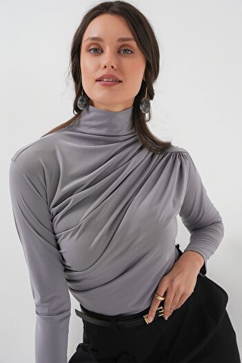Hiccup Bdart Slim Fit Round Neck Blouse with Volan Detail