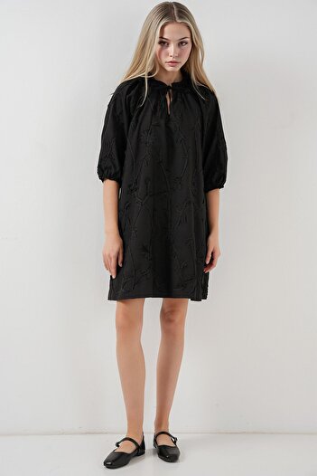 Hiccup Bdart Lace Embroidered Mini Dress with Lace-Up Detail
