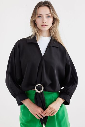 Hiccup Bdart Short Blouse with Ribbon Ties