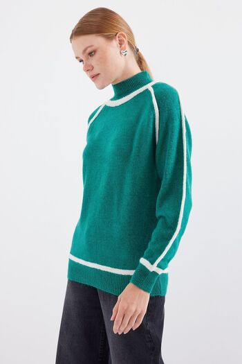 Hiccup Bdart Plus Size Striped High Neck Knitted Sweater