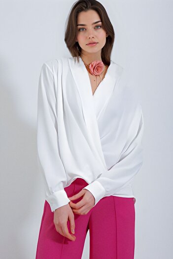 Hiccup Bdart Shawl Collar Loose Fit Blouse