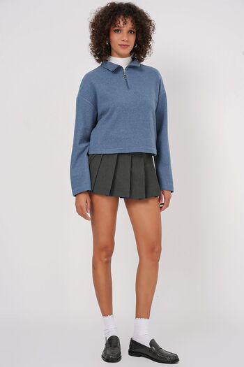 Hiccup Bdart Relaxed Fit, Zippered Collar Short Sweater