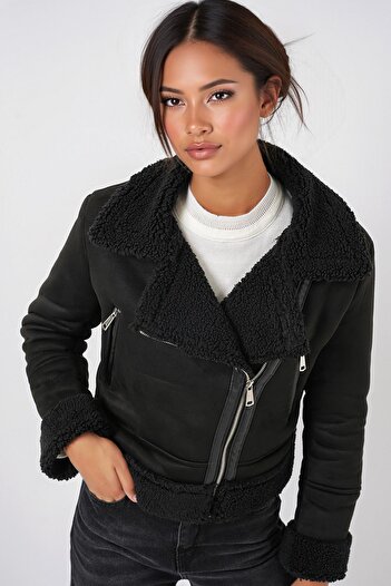 Hiccup Bdart Shawl Collar Ribbed Faux Leather Jacket