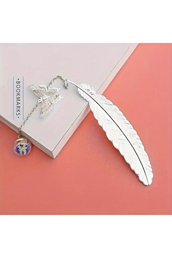 Choice Sliver 1PC elegant metal bookmark - decorated with golden feathers and flowers, a school gift, a Chr