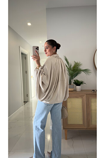 BİRCANÇİL Jenlansa Stone Satin Bat Sleeve Bomber Jacket