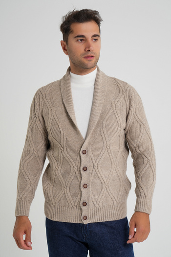Trist Star Men's Mink Patterned Shawl Collar Buttoned Wool Cardigan Trist-5359