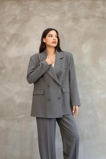 Bak'ap Premium Daddy Oversize Blazer Jacket με διπλά κουμπιά - Πλισέ παντελόνι Palazzo Σετ 2 τεμαχίων