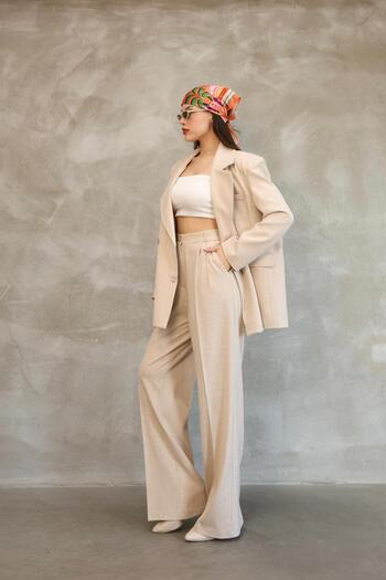 Bak'ap Premium Daddy Double Button Oversize Blazer Jacket-Pleated Palazzo Pants 2-Piece Set