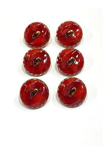 karantuhafiye Copper Floor Metalized Shiny Plastic Button / 2.7 cm / 6 Pieces / M03104 / Red