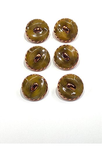 karantuhafiye Copper Floor Metallized Shiny Plastic Button / 2.7 cm / 6 Pieces / M03104 / Oil Green