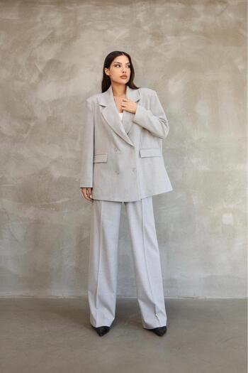 Bak'ap Premium Daddy Double Button Oversize Blazer Jacket-Pleated Palazzo Pants 2-Piece Set