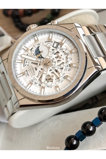 MICHAEL TOMMY Silver Color Steel Band Stylish Design, Guaranteed Men's Wristwatch with Bracelet Gift