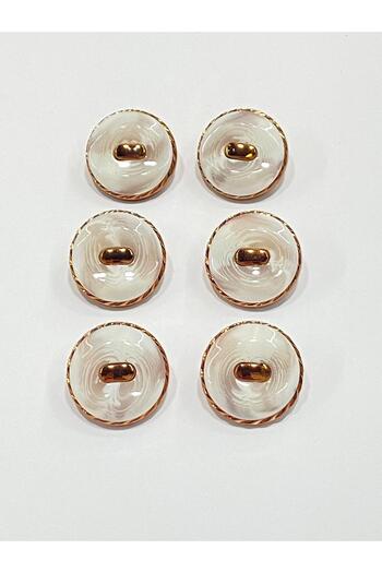 karantuhafiye Copper Floor Metallized Shiny Plastic Button / 2.7 cm / 6 Pieces / M03104 / White