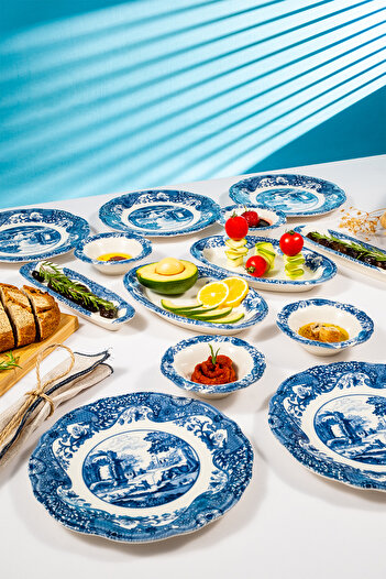 Fecra Vintage Blue 14 Parça Kahvaltı Takımı