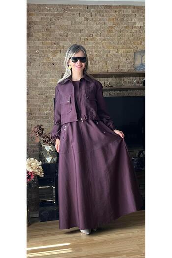 Cardella Torino Treç Fabric Gilet Dress and Coat Double Set - Women's Stylish Set