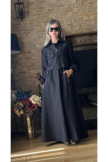 Cardella Torino Treç Fabric Gilet Φόρεμα και Παλτό Διπλό Σετ - Γυναικείο Κομψό Σετ