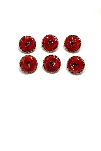 karantuhafiye Copper Floor Metallized Shiny Plastic Button / 1.8 cm / 6 Pieces / M03104 / Red