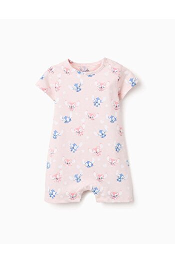 Ziddy Cotton Romper-Pyjamas for Baby Girls 'Stitch & Angel', Pink