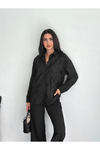 Asil Acar Home Embroidered Long Sleeve Shirt - Black