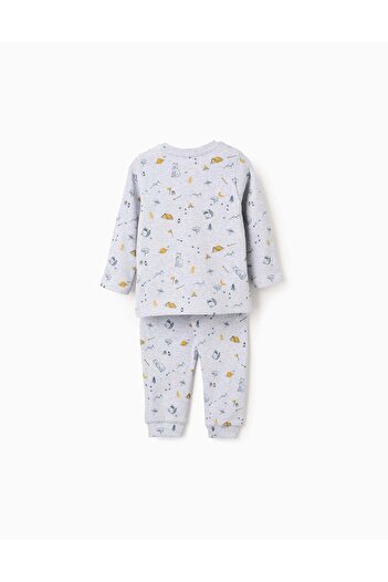 Ziddy Ribbed Pyjama with Forest Animal Print for Baby Boys, Grey