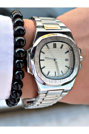 Tisaati Special Design Eşref Single Watch Model Metal Band Men's Wristwatch with Calendar - Gift Bracelet