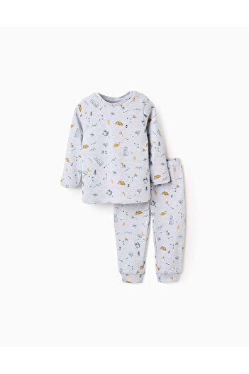 Ziddy Ribbed Pyjama with Forest Animal Print for Baby Boys, Grey